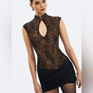 Valerie Black Lace Teardrop Neckline Ruched Mini dress